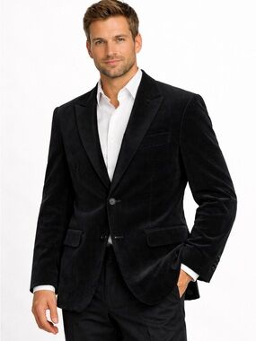 Express Mens Black Corduroy Blazer 40R Tailored Minimalist Modern Jacket